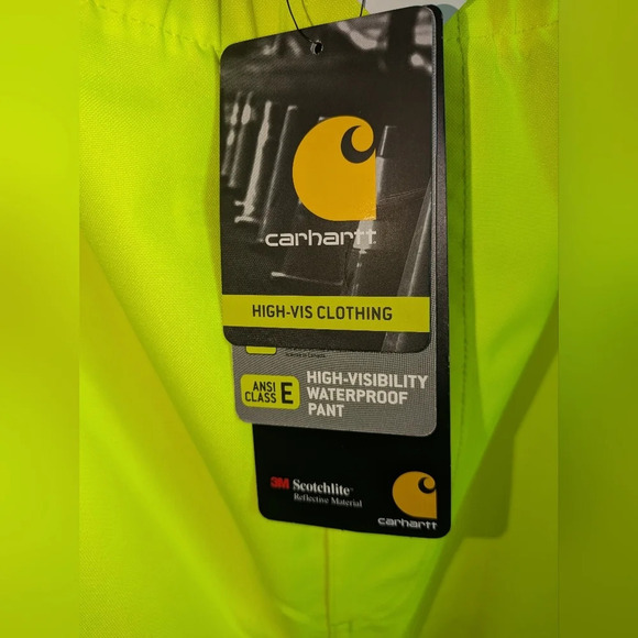 Carhartt High Visibility Waterproof Pants Class E XL Neon Fluorescent OSHA - Picture 3 of 5